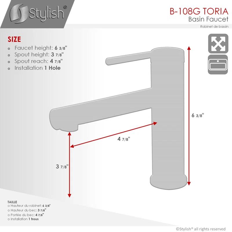 STYLISH Stylish Solace Toria One-Handle 6 3/8" Centerset Bathroom Faucet B-108G