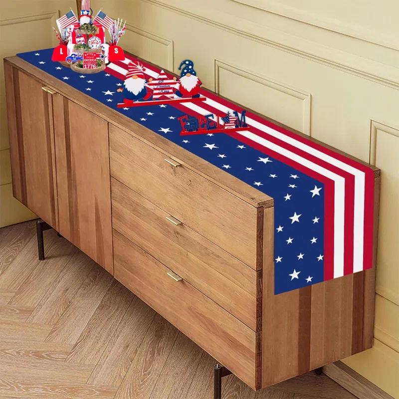 The Holiday Aisle® Independence Day Table Runner 13X72 Inches American Flag 4Th Of July Linen Table Runners Seasonal Winter Festive Holiday Table Decoration