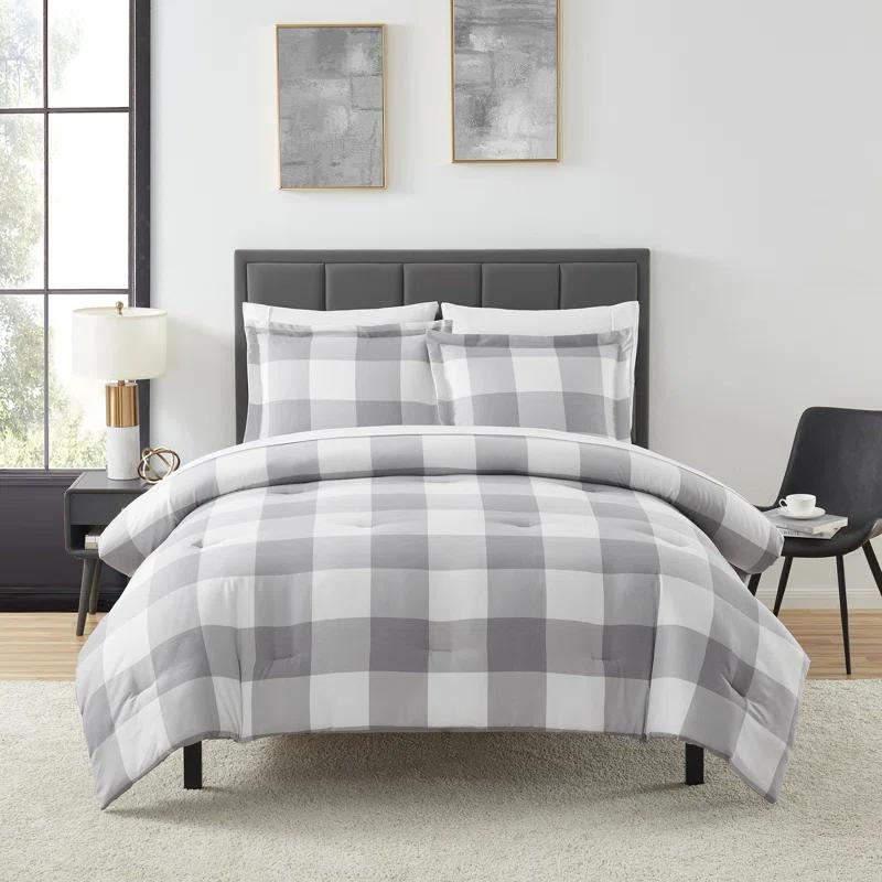 Sweet Home Collection Herringbone Weave Buffalo Check Bed in a Bag Comforter & Sheet Set