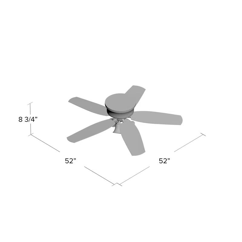 Builder Low Profile 52" 5 - Blade Flush Mount Ceiling Fan with Lights and Pull Chains