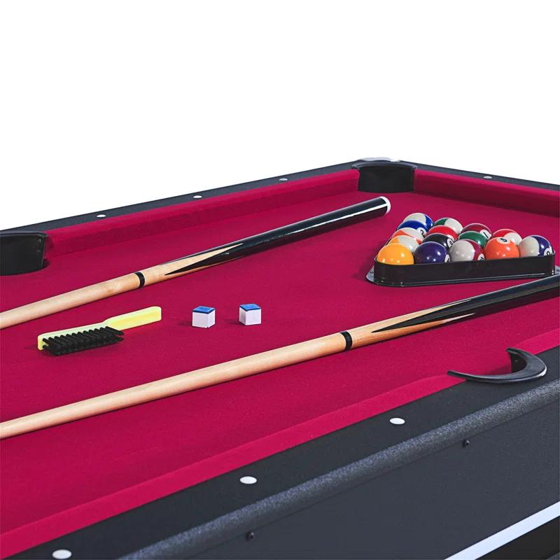 ALPHANEO 6-Ft Pool Table With Table Tennis Top - Black With Red Felt