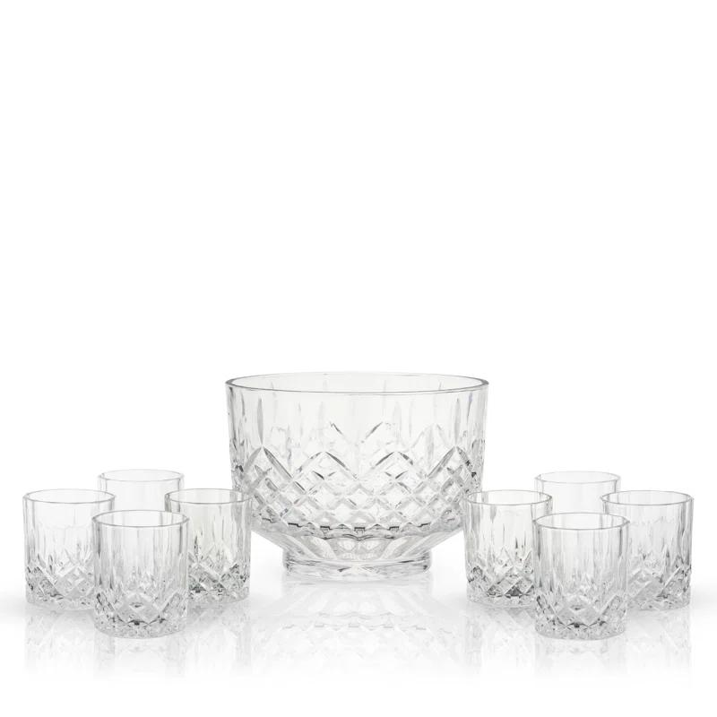 Viski Admiral Crystal Punch Bowl and Tumbler Set
