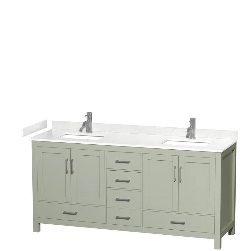 Wyndham Collection Sheffield 72" Freestanding Double Bathroom Vanity with Cultured Marble Top