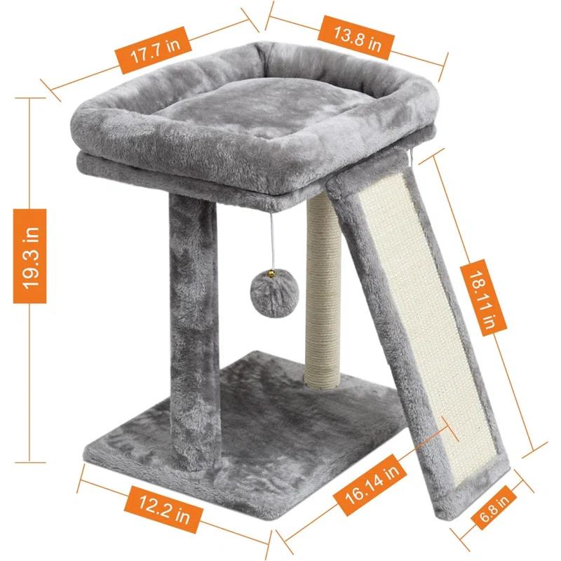 Cat Scratching Post With Perch, Cat Scratching Board For Adults, Cat Post Scratcher For Indoor Cats, 2 Dangling Balls Great For Kittens