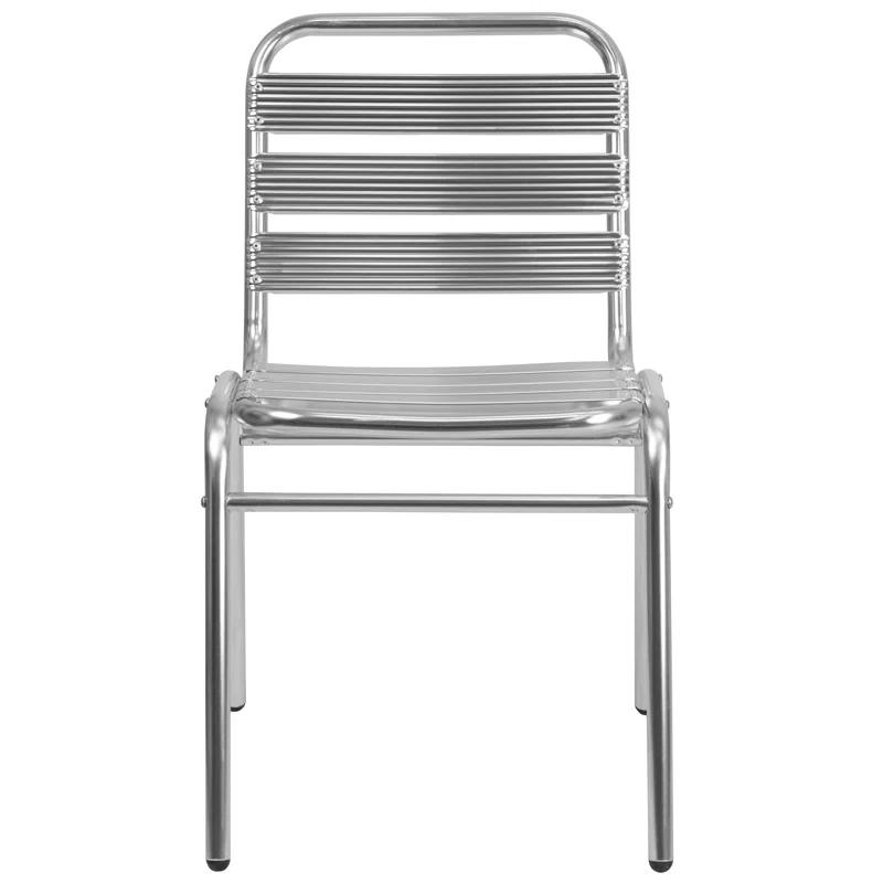 Lila Lila 4 Pack Aluminum Commercial Indoor-Outdoor Armless Restaurant Stack Chair with Triple Slat Back (Set of 4)