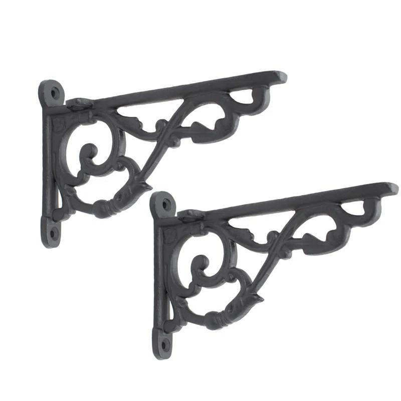 Astoria Grand Lillith Solid Cast Iron Shelf Brackets Victorian Colonial Retro Steampunck Gothic Baroque Medieval (Set of 2)
