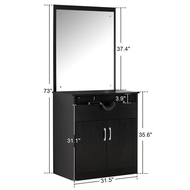 BarberPub Backwash Shampoo Bowl Chair Station with Mirror Salon Styling Cabinet