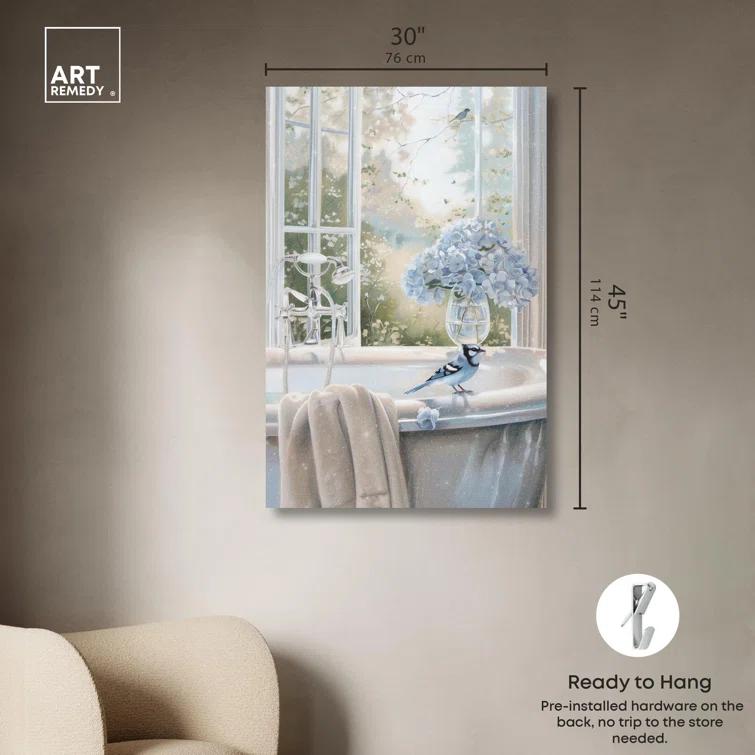 Art Remedy Bluebird Bathroom Canvas Glam Bathroom Art by Art Remedy