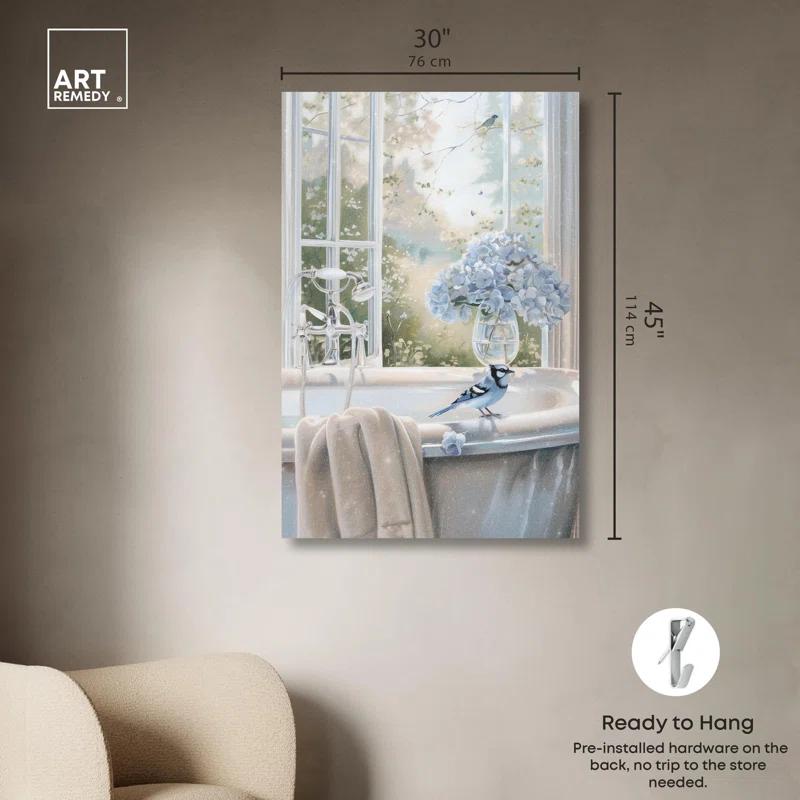 Art Remedy Bluebird Bathroom Canvas Glam Bathroom Art by Art Remedy