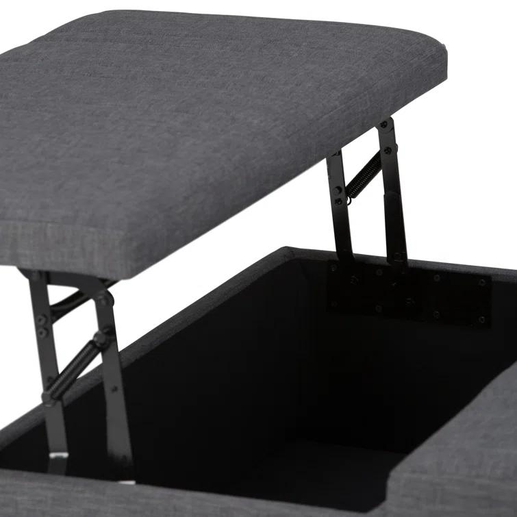 Simpli Home Ellis 36"W Upholstered Square Coffee Table Storage Ottoman with Split Lift Top