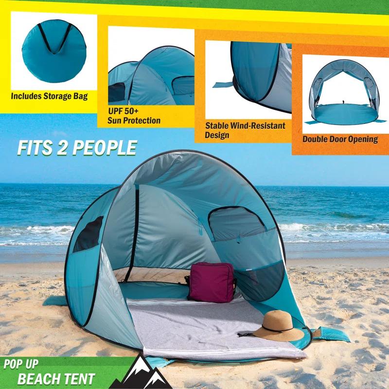 wakeman Wakeman UPF50+ Pop Up Beach Tent Sun Shelter, Blue