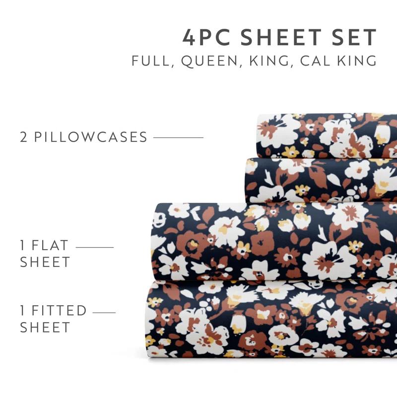 IEnjoy Home 4 Piece Sheet Set Patterned Microfiber Ultra Soft Bedding in Floral Dream