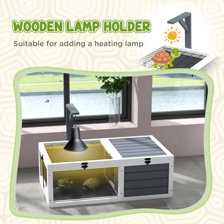 Tucker Murphy Pet™ Tortoise Habitat, Wooden Tortoise House, Indoor Outdoor Tortoise Enclosure With Lamp Holder, Pull-Out Waterproof Trays, Openable Lids, Gray