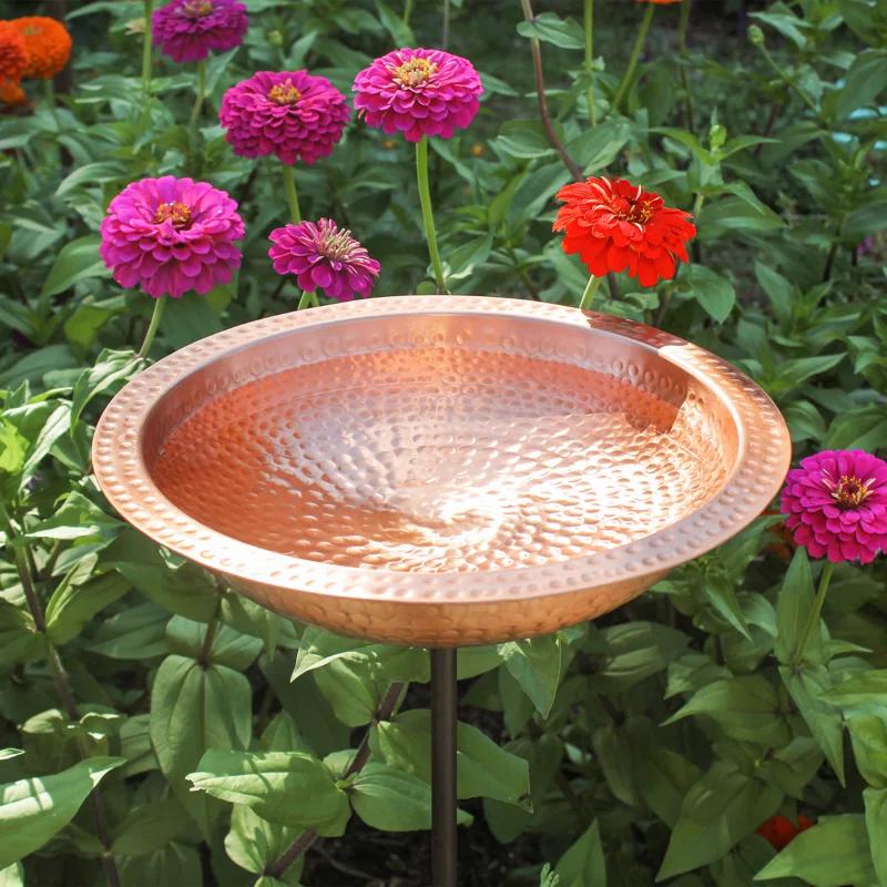 Charlton Home® Hammered Solid Copper Staked Birdbath