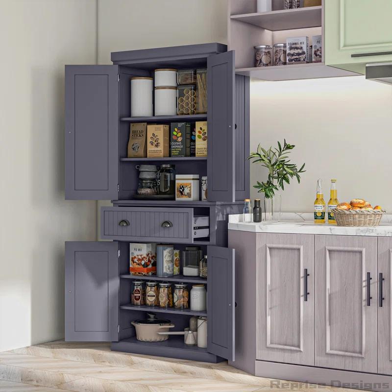 Winston Porter 72" Kitchen Pantry Cabinet Cupboard with Doors