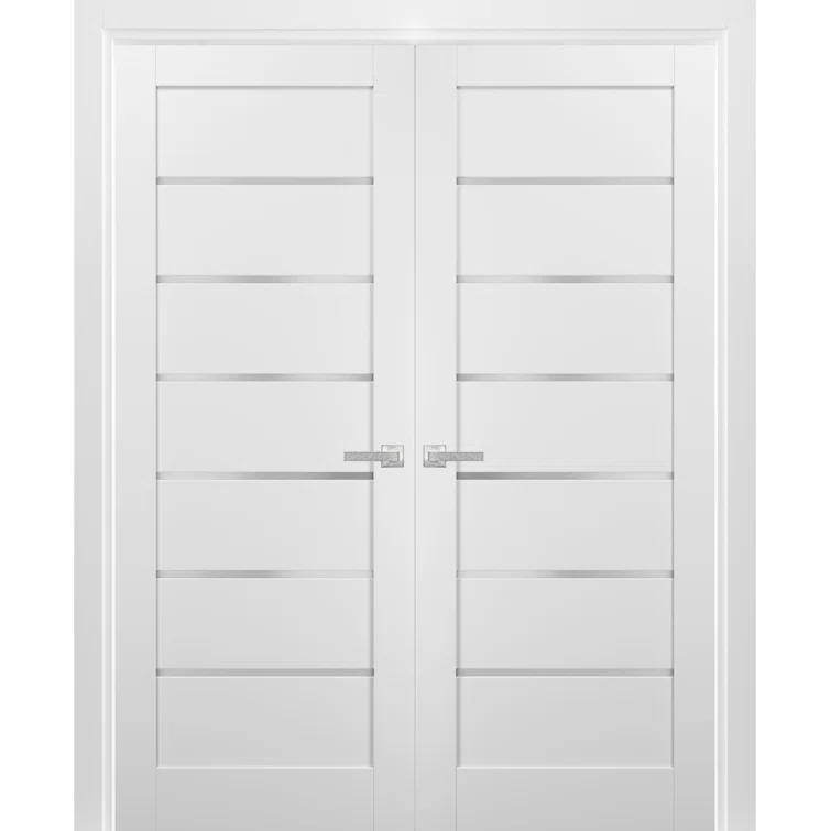 SARTODOORS Quadro Frosted Glass French White Doors with Installation Hardware Kit