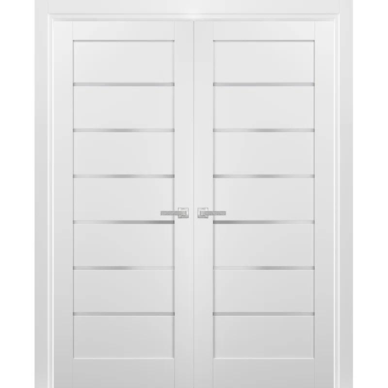SARTODOORS Quadro Frosted Glass French White Doors with Installation Hardware Kit