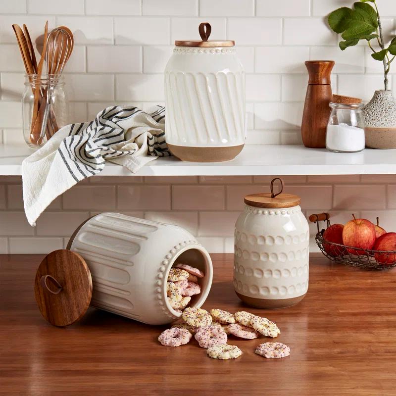 Tabletops Gallery On the Counter 3PC Ziggy Canisters With Acacia Wood Lid