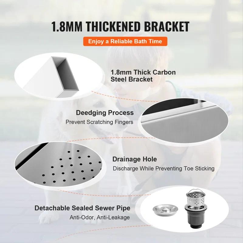 VEVOR 50" W Metal Dog Grooming Tub Electric Height Adjustment with Right Door Opening