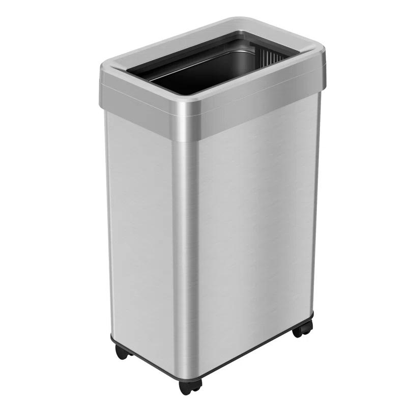 16 Gallon Silver Stainless Steel Wheeled Trash Can with Odor Filters