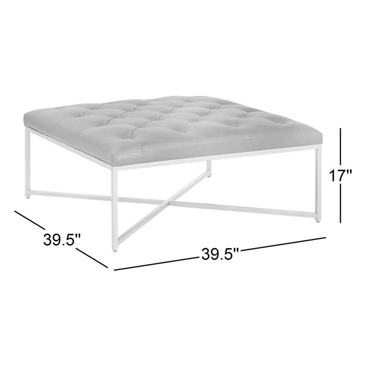 Osa 40" Genuine Leather Tufted Square Cocktail Ottoman