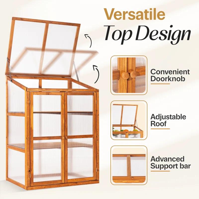Wood Cold Frame Greenhouse for Outdoors, 2-Tier Greenhouse Cabinet
