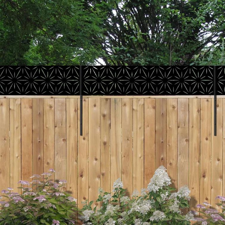 OUTDECO 16"x72" Stars Galvanized Steel Wall and Fence Extension Privacy Panel, Black