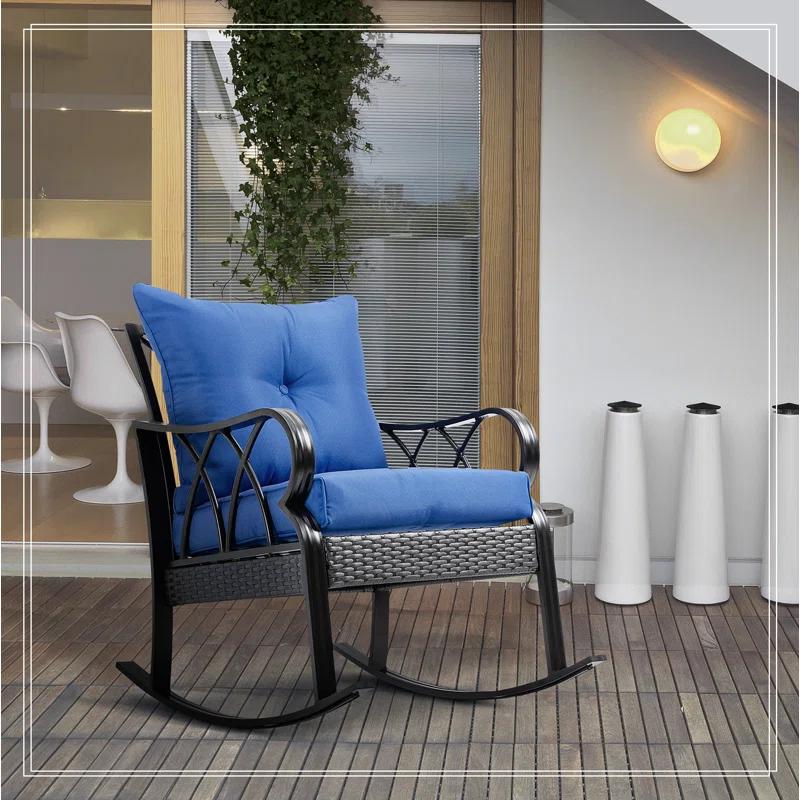Mercer41 Outsunny Outdoor Wicker Rocking Chair with Padded Cushions, Aluminum Furniture Rattan Porch Rocker