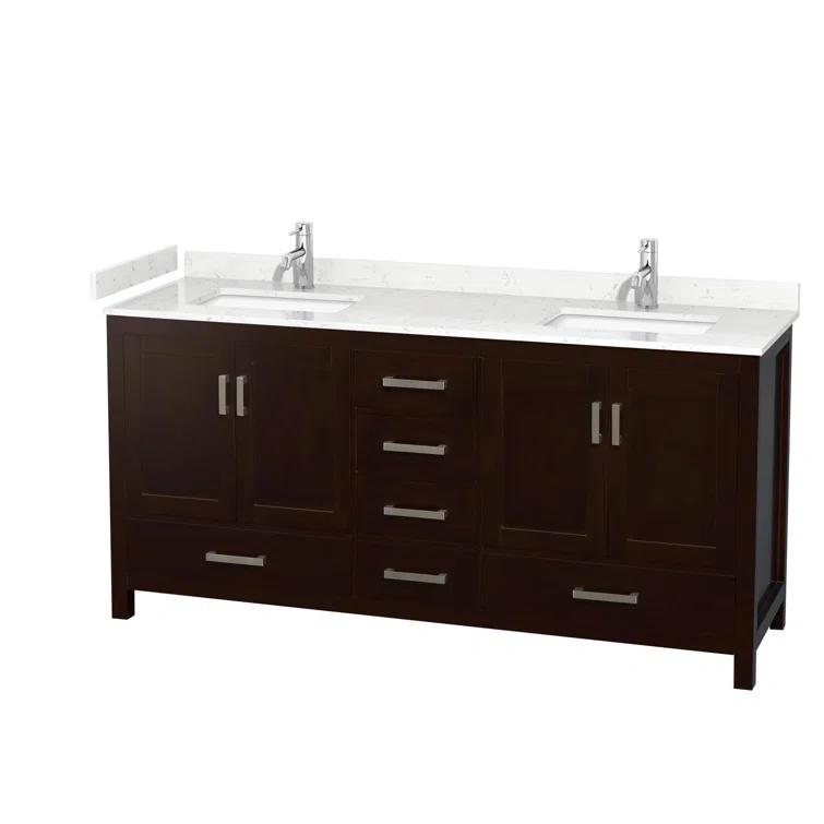Wyndham Collection Sheffield 72" Freestanding Double Bathroom Vanity with Cultured Marble Top