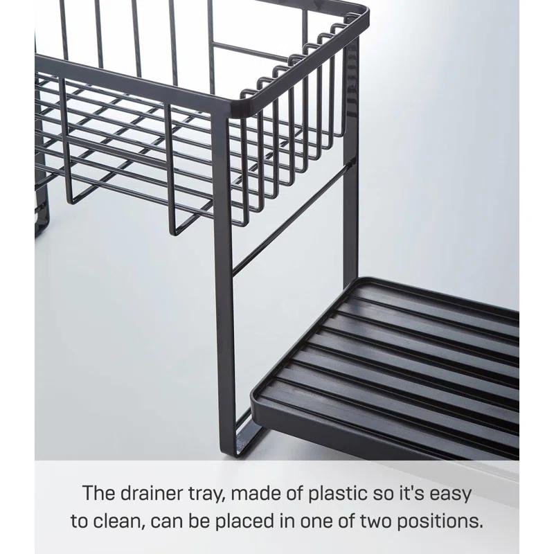 Tower Yamazaki Home Two-Tier Adjustable Dish Drainer Rack, Utensils Holder, Steel, Draining Spout
