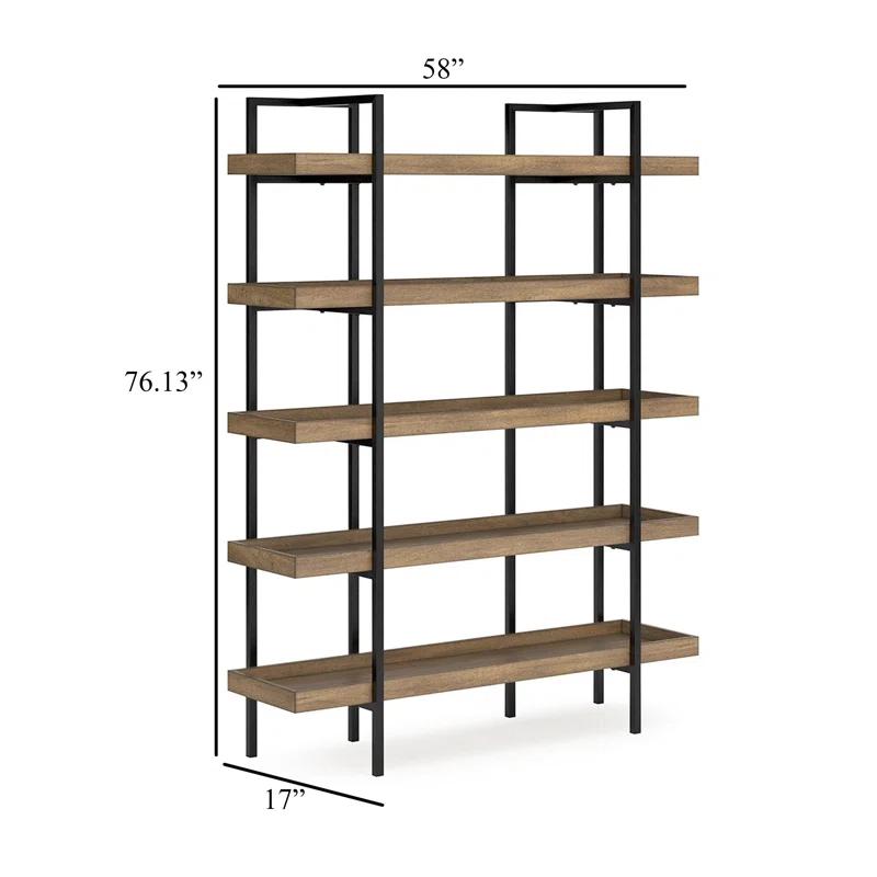 Benjara Tey Bookcase, 5 Display Shelves, Brown Mango Wood, Gray Metal Frame