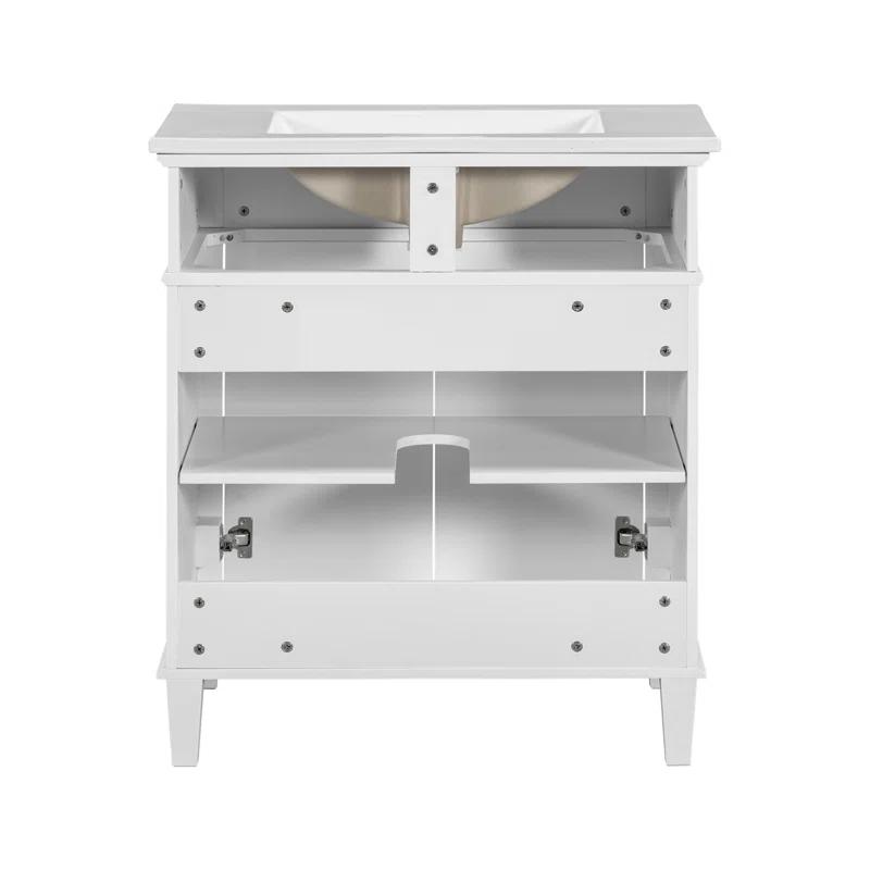 Tryimagine 30-Inch Bathroom Vanity With Ceramic Basin,  Soft Close Door And Adjustable Shelves