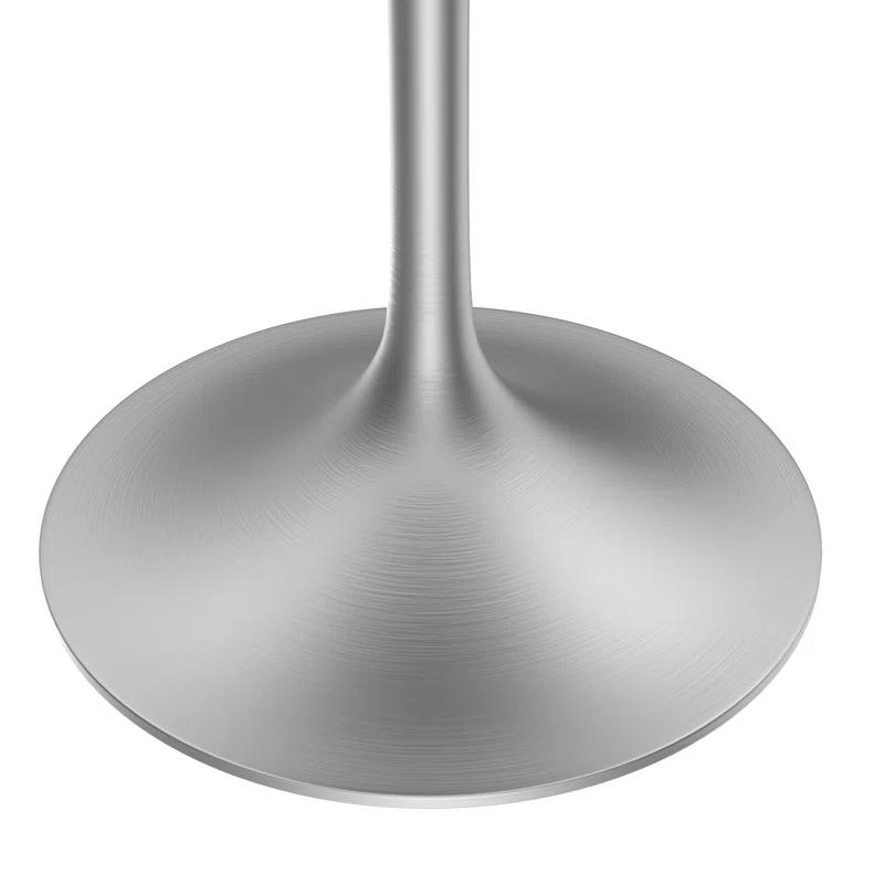 George Oliver Heatherton 27" Round Dining Table with Sintered Stone Top and Brushed Silver Stainless Steel Pedestal Base Kitchen Table Seats 2-4 Person