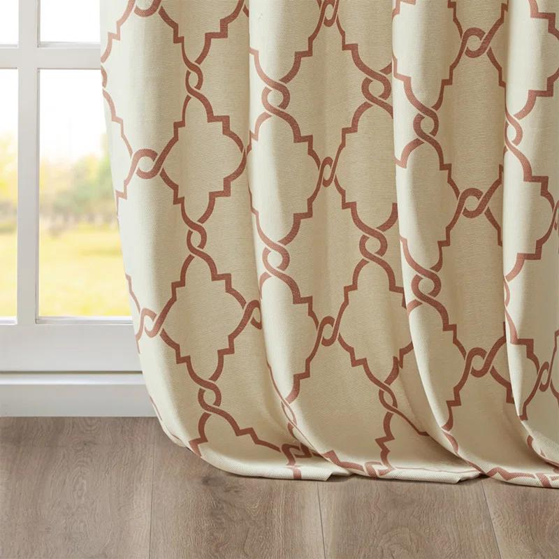 Fretwork Print Grommet Top Window Curtain Panel