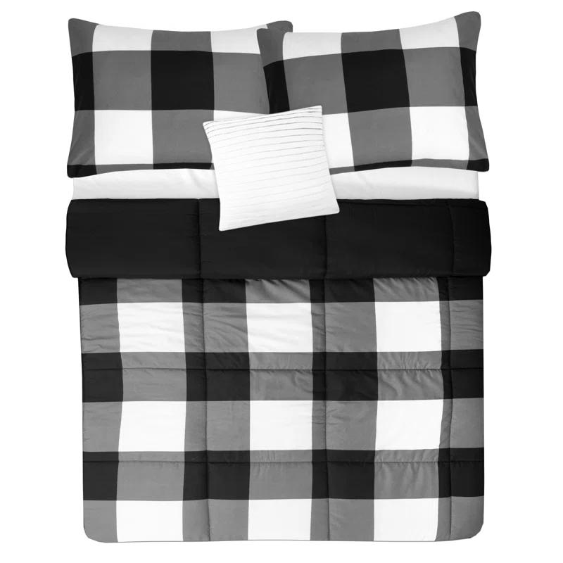 Sweet Home Collection 4 Piece Buffalo Plaid Printed Comforter, Shams & Throw Pillow Set