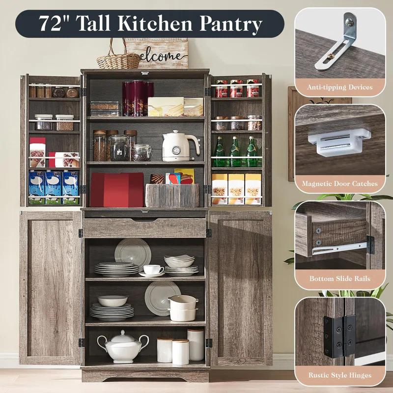 Gracie Oaks 72" Tall Farmhouse Kitchen Pantry