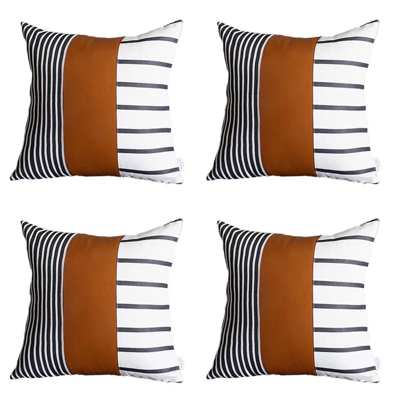 HomeRoots Faux Leather Throw Pillow Cover (Set of 4)