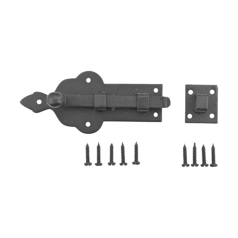 Black Slide Bolt Door Latch 3.75"L Rust Resistant Wrought Iron