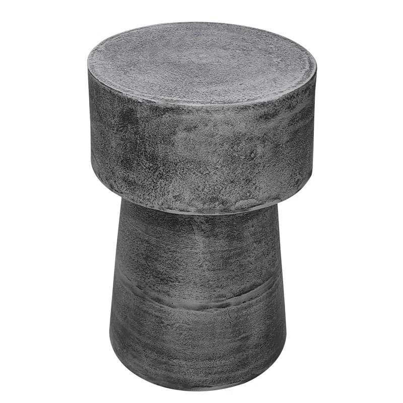 17 Stories Vintage Accent Side Table, 15.5 Inch Round, Antique Silver Cast Aluminum Drum Base