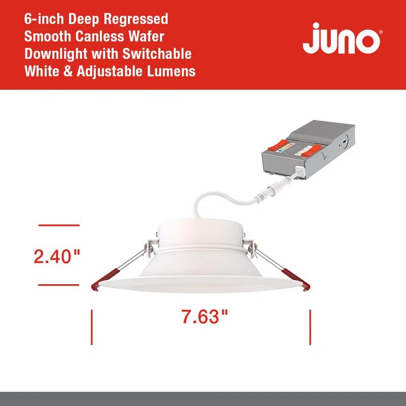Juno WF6 DREG SM ALO20 SWW5 90CRI MW M6 6'' Selectable Color Temperature Dimmable Air-Tight IC Rated LED Canless Recessed Lighting Kit