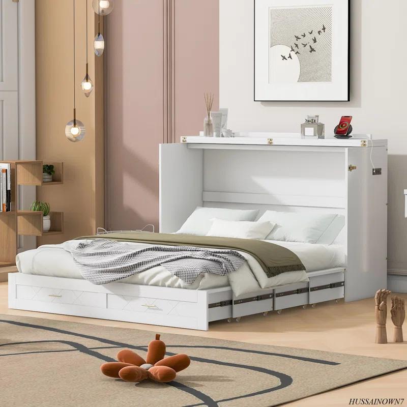 GROUPES Murphy Bed Wall Bed With Drawer And A Set Of Sockets & USB Ports, Pulley Structure Design