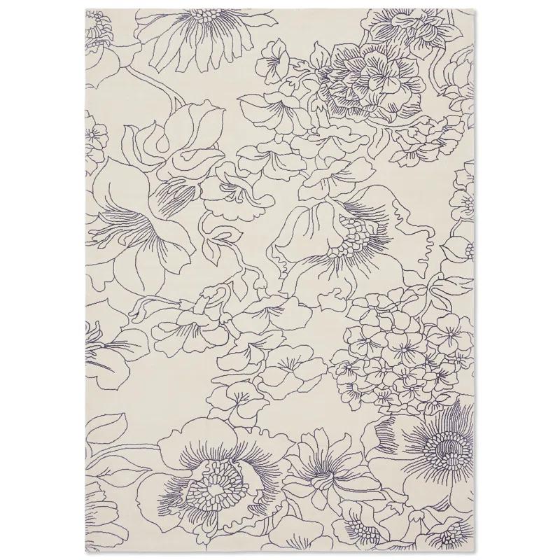 Ted Baker Floral Handmade Tufted Wool Area Rug in Light Gray/Ivory