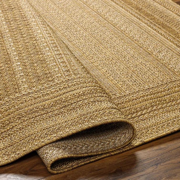 Gracie Oaks Tailyn Striped Machine Woven Polypropylene Indoor / Outdoor Area Rug in Tan/Brown