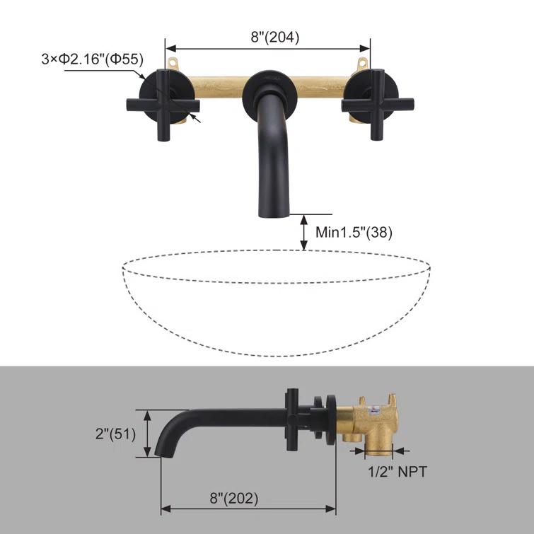 2-Handle 3-Hole Wall Mounted Roman Tub Faucet With 360° Swivel Spout