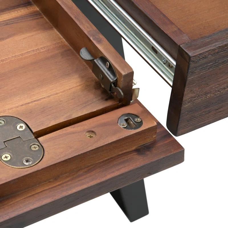 Simpli Home Lowry Solid Acacia Wood Desk, Industrial Style with Keyboard Tray and 2 Drawers