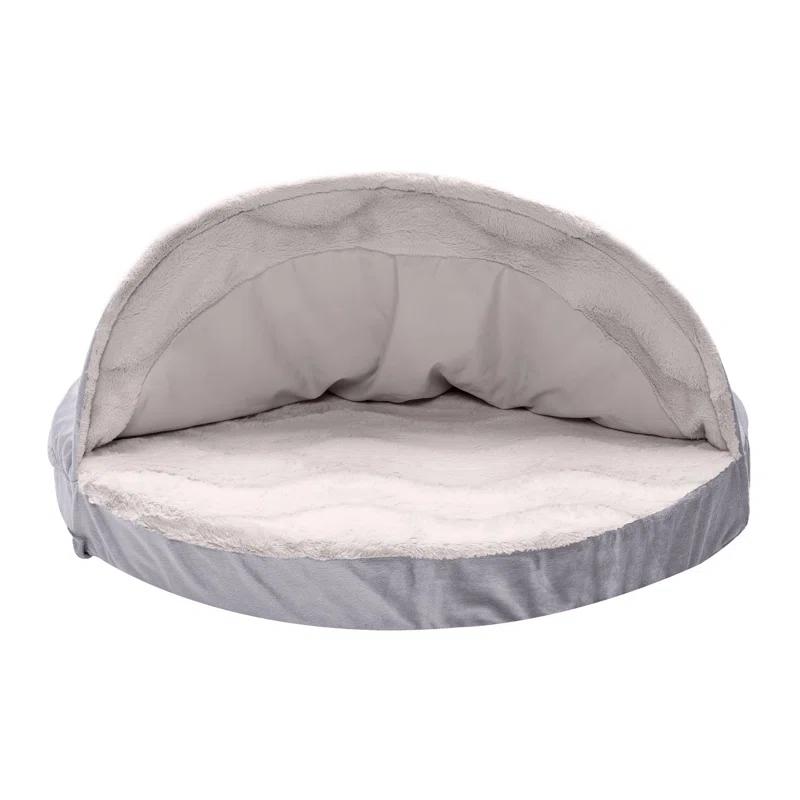 FurHaven Faux Sheepskin Round Hooded Orthopedic Dog Bed