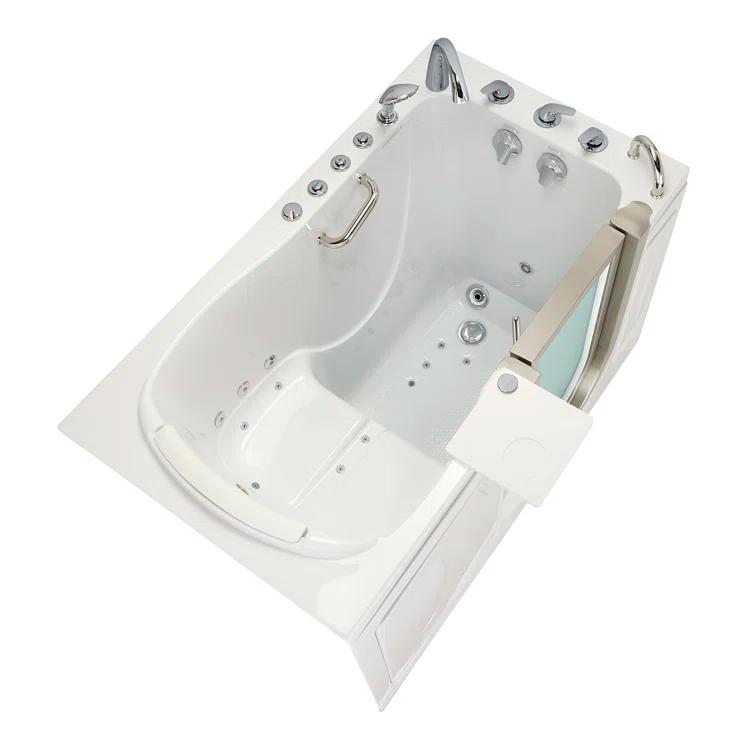 Ella Walk In Baths Ella Royal 32"x52" Acrylic Air and Hydro Massage Walk-In Bathtub with Right Inward Swing Door, 5 Piece Fast Fill Faucet, 2" Dual Drain, Carrara Wall Surround 931185PCWS