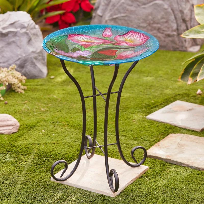 Glass Single Tier Birdbath