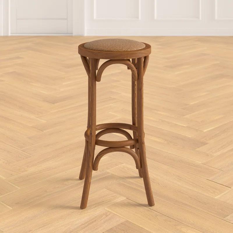 Dovecove Rae 24" Round Rattan Seat Counter Stool with Solid Wood Frame