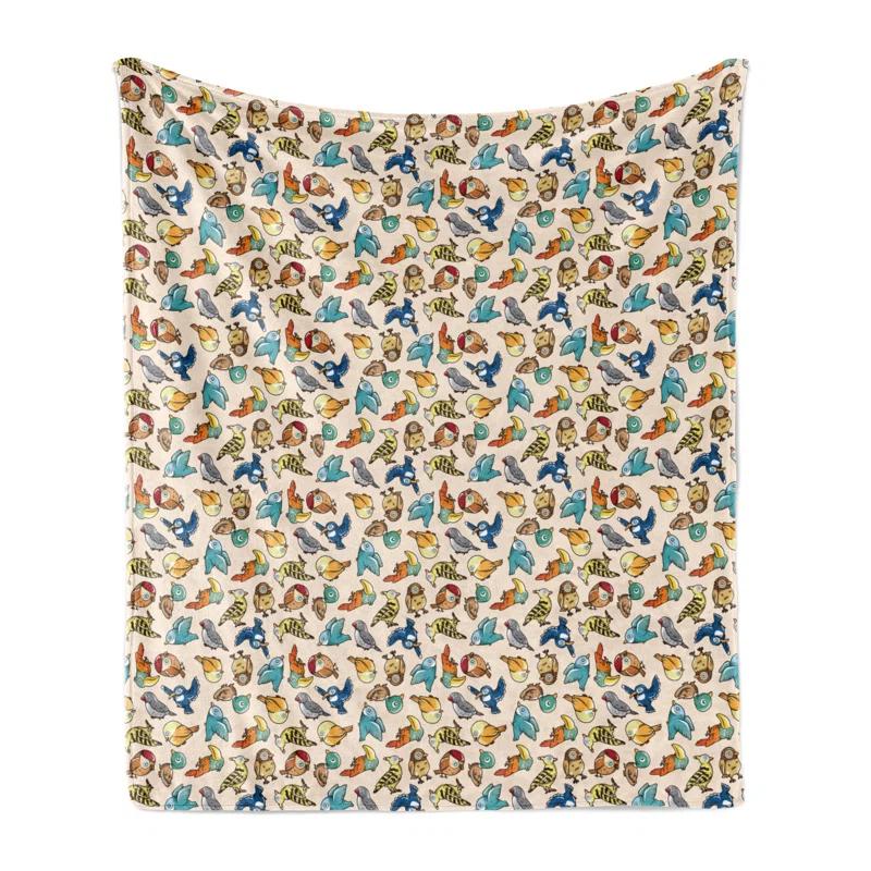 Ambesonne Birds Fleece Throw Blanket Funny Cartoon Design Multicolor | Wayfair